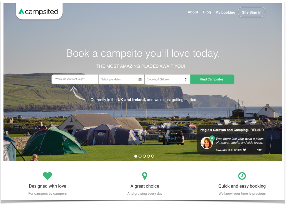 Camping Homepage early on