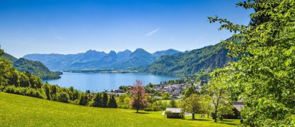 Lake and mountains near St. Gilgen am Wolfgangsee, Salzburg, Austria