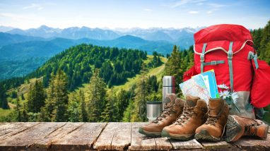 Big backpack and trekking boots