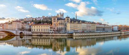 View across the river towards Lyon, Rhone-Alpes